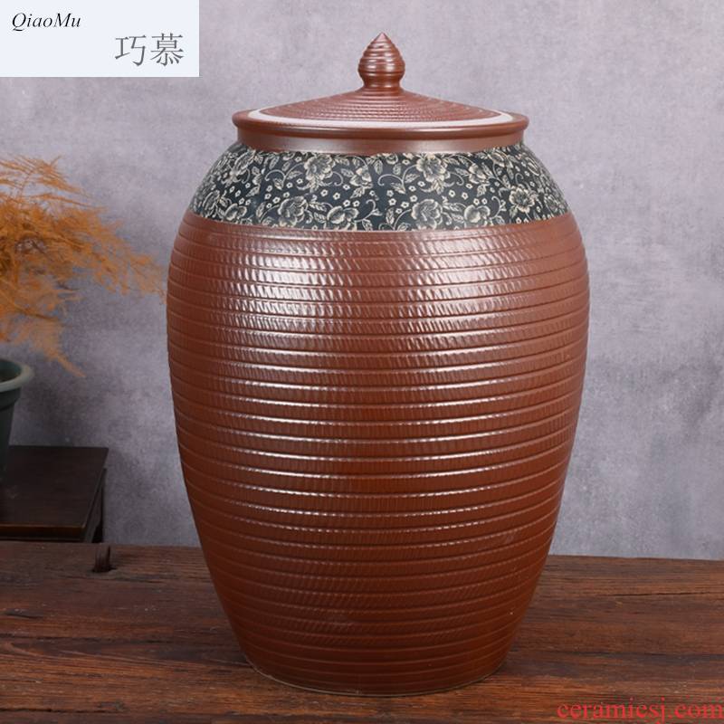 Qiao mu jingdezhen ceramic barrel tank cylinder storage tank is 100 jins caddy fixings large household porcelain pot