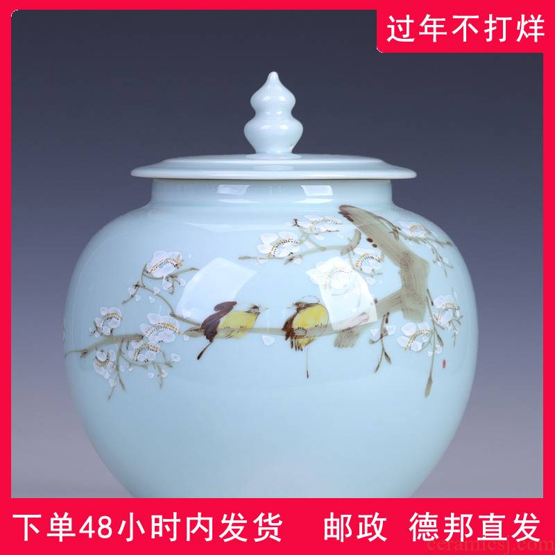 Jingdezhen hand - made name plum flower ceramic tea pot large seal pot 2 jins loose pu - erh tea storage POTS of household