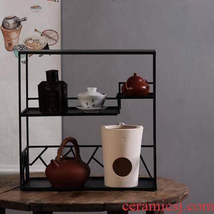It rich ancient frame tea rack desktop, wrought iron stupa pavilion tea cups, receive the teapot tea set the display shelf