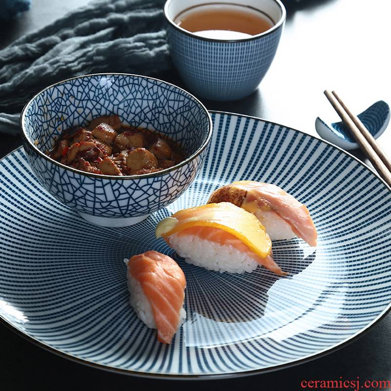 Utsuwa Japanese axis color ceramic tableware lines under the ice crack fish soup bowl ring plate ear plate plate plate