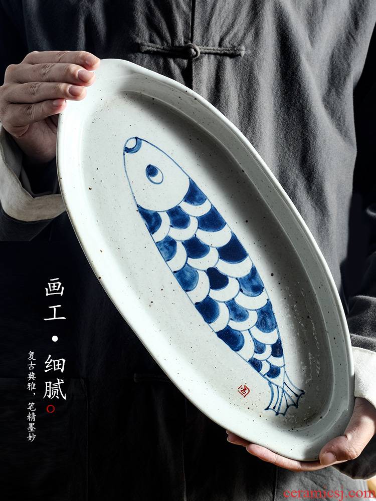 Jingdezhen porcelain tea tray was checking pot of bearing dry Taiwan Japanese ancient ceramic tea bearing hand - made large fish dishes