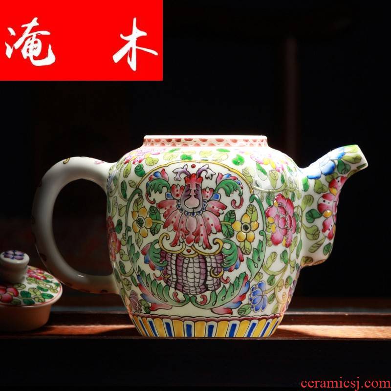 Flooded jingdezhen wood powder enamel hand - made m letters flowers filtering household kung fu tea colored enamel porcelain tea tea