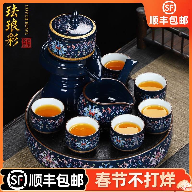 Artisan fairy tea set ceramic enamel household pure manual of a complete set of kung fu tea tureen teapot tea tray