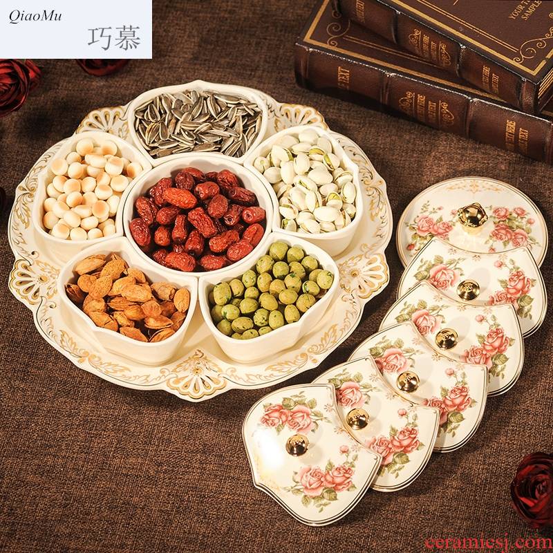 Qiao mu European household dry fruit tray frame with cover of fruit melon seed box of candy box of modern creative ceramic sitting room