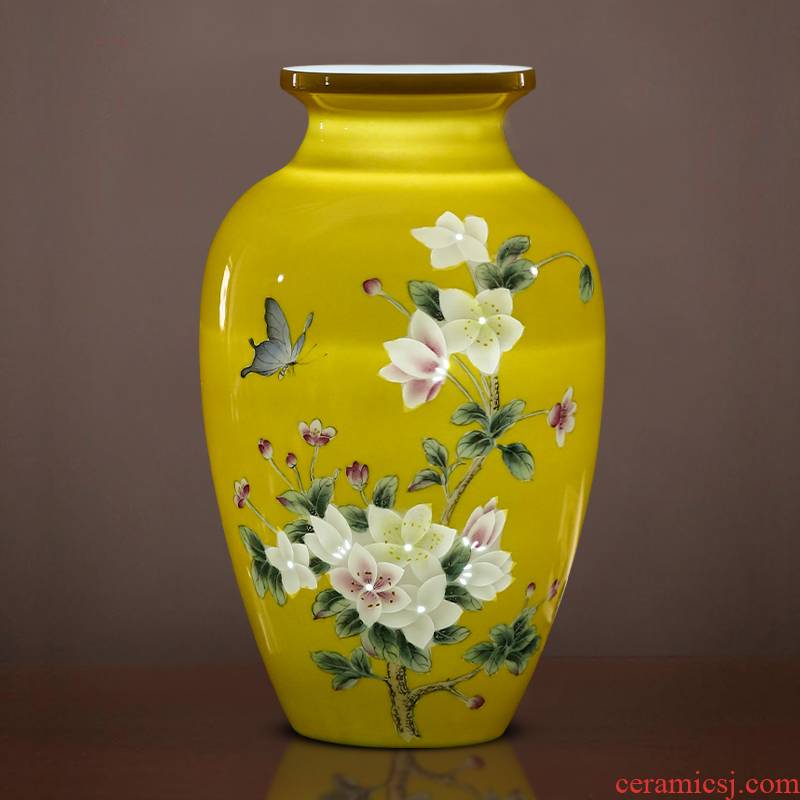 Jingdezhen ceramics imperial yellow hand made exquisite thin foetus vase furnishing articles I household adornment TV ark