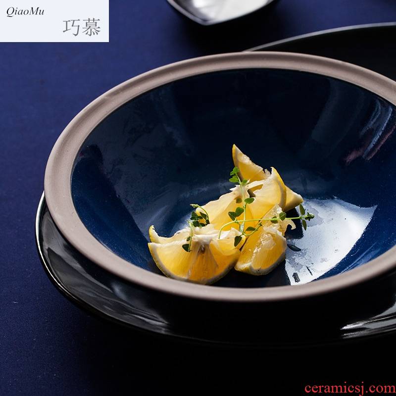 Qiao mu soup bowl ceramic rainbow such use large household Japanese creative western food bowl soup can eat rainbow such as bowl mix rainbow such as bowl dish