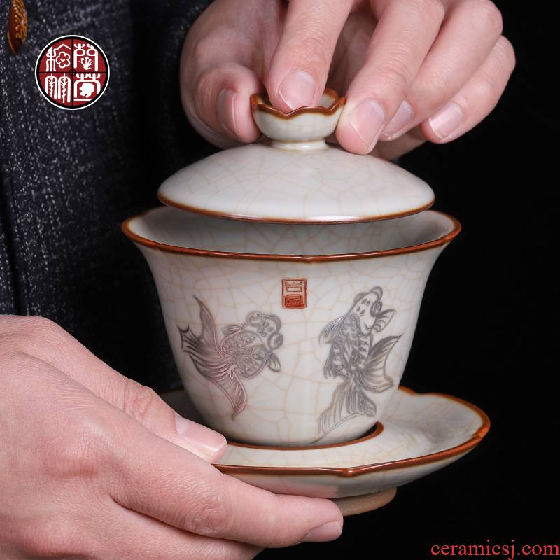 Open the slice your up tureen single pure manual large kunfu tea cups three bowl of archaize ceramic hand - made tea bowl