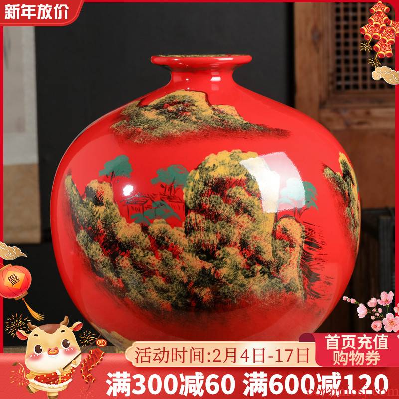Jingdezhen ceramics China red vase hand - made decorations red pomegranate bottle of large sitting room office furnishing articles