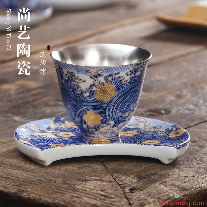 Jingdezhen ceramics with silver cup coppering. As the sample tea cup mat silver cups kung fu tea masters cup single cup of tea