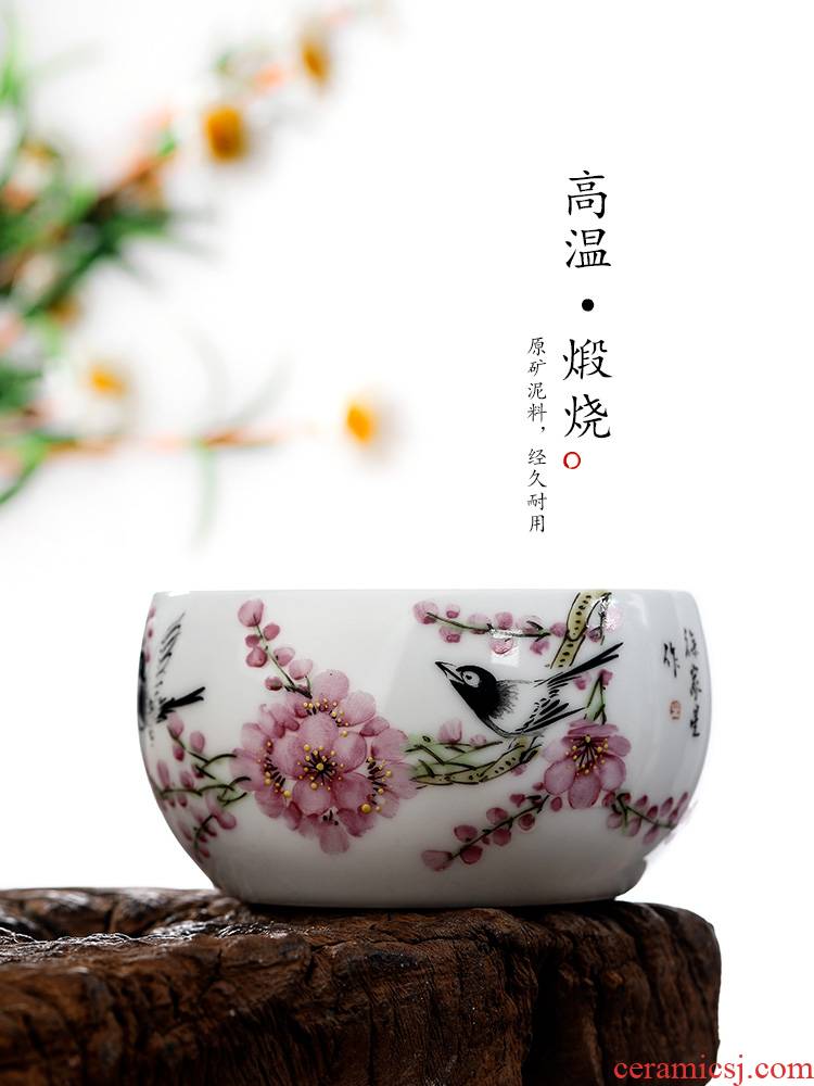 Jingdezhen Xu Jiaxing hand - made peach blossom put water point masters cup single cup pure manual white porcelain kung fu tea set sample tea cup