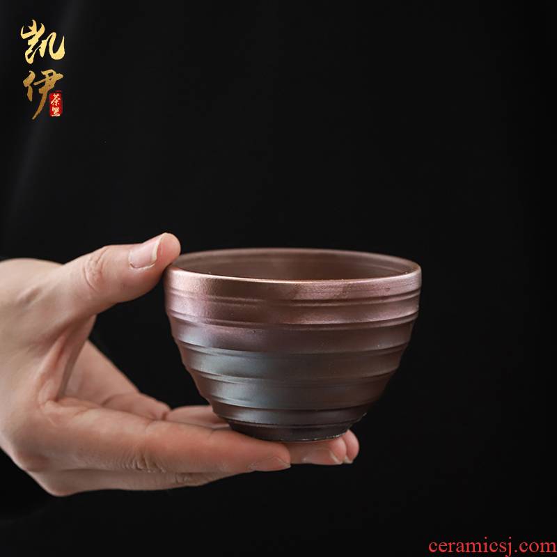 Patrick ho chi - ping firewood coarse pottery tea light boring grain cup checking ceramic kung fu tea cups with high temperature glaze firewood master CPU