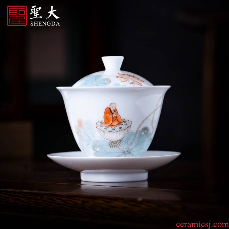 The large ceramic three new color figures make tea tureen teacups hand - made jingdezhen all hand tea tea cups