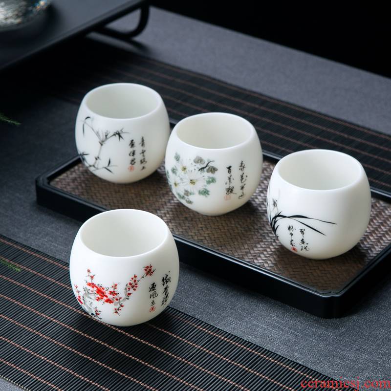 Jingdezhen ceramic cups personal special man master cup tea high - end gift box suet jade hand sample tea cup