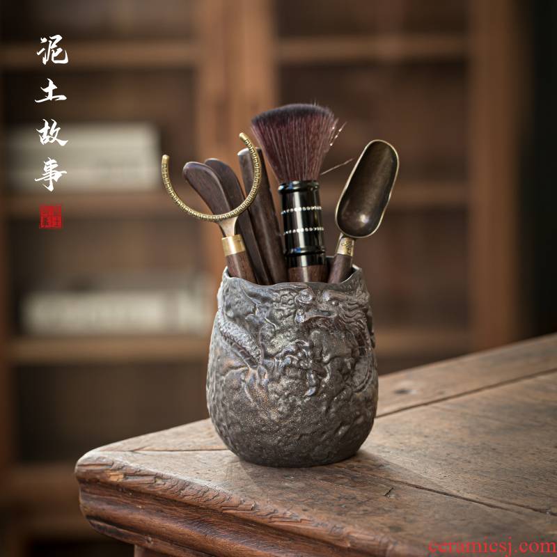 Coarse pottery gold tea six gentleman ChaGa YangHuBi stainless steel teaspoons ChaZhen household utensils bamboo wood accessories