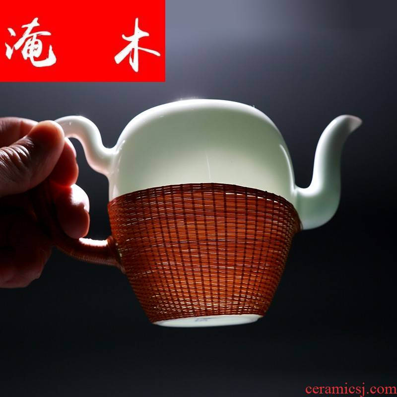 Submerged wood jingdezhen ceramic tea set home little teapot checking bamboo has tea white porcelain contracted kunfu tea
