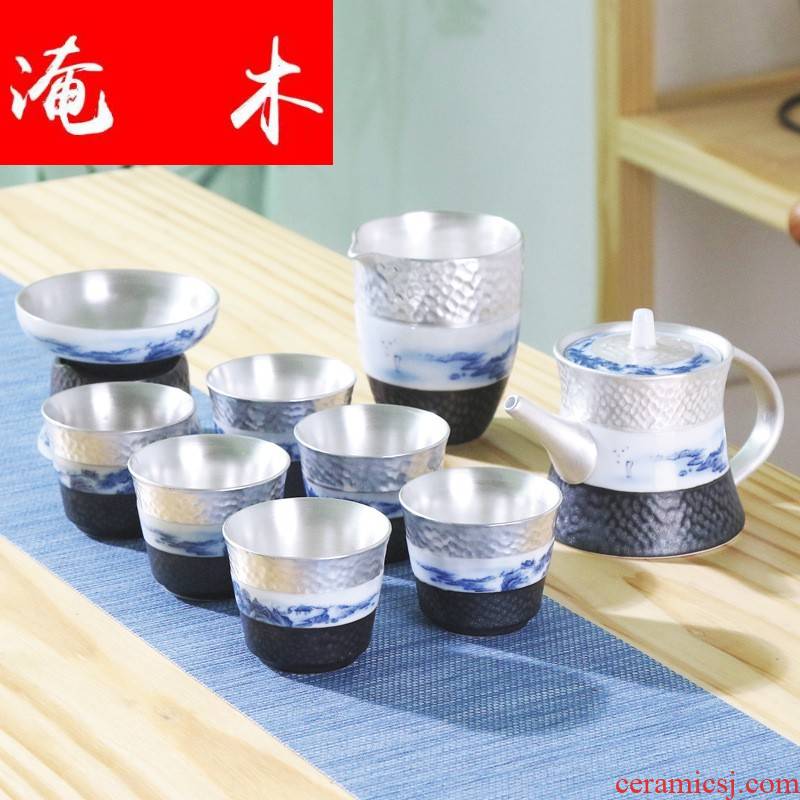 Submerged wood jingdezhen 999 sterling silver tea tureen fair keller cup ceramic Japanese household coppering. As silver tea set gift box