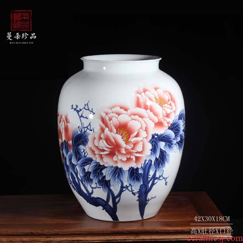 Jingdezhen 30-40 high peony pomegranate spherical ceramic vase color blue and white peony blooming flowers, ceramic bottle