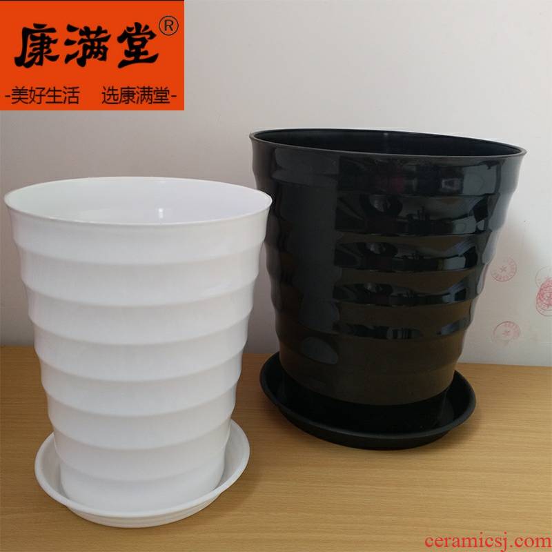 Super large green flowerpot thickening heightening black white plastic imitation ceramic round thread resin flower pot pot