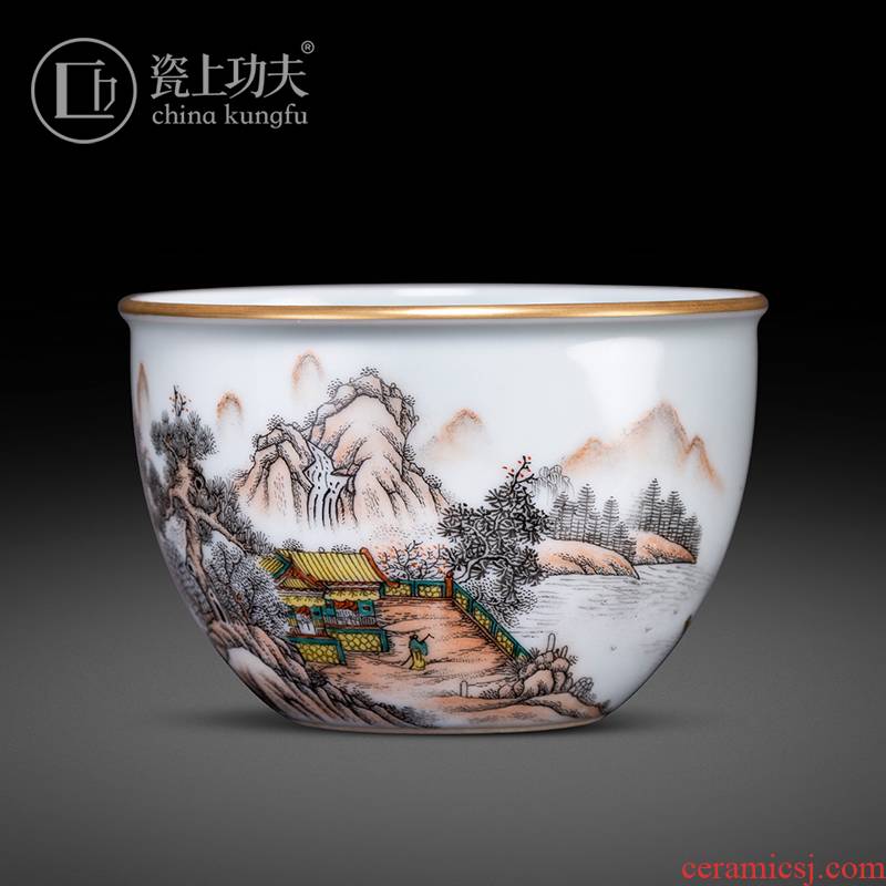 Porcelain kung fu hand - made color ink landscape attic kung fu masters cup tea cup single CPU jingdezhen high - end use