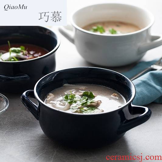 Qiao mu ceramic ears rainbow such as bowl bowl of high temperature resistant mercifully household soup bowl round snack bowl of salad bowl for the job