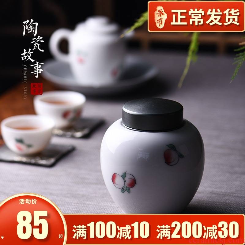 White porcelain ceramic story black tea, green tea tea caddy fixings alloy lid seal wake receives general storage tanks