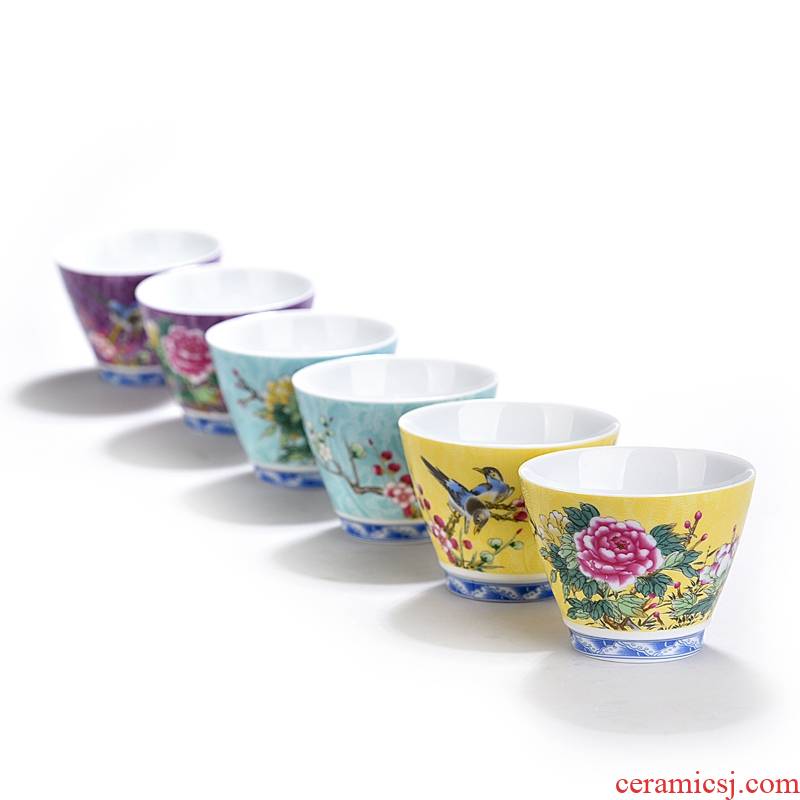 Hui shi kung fu tea set ceramic teacups hand - made pastel master cup sample tea cup single CPU shu koubei pick flowers