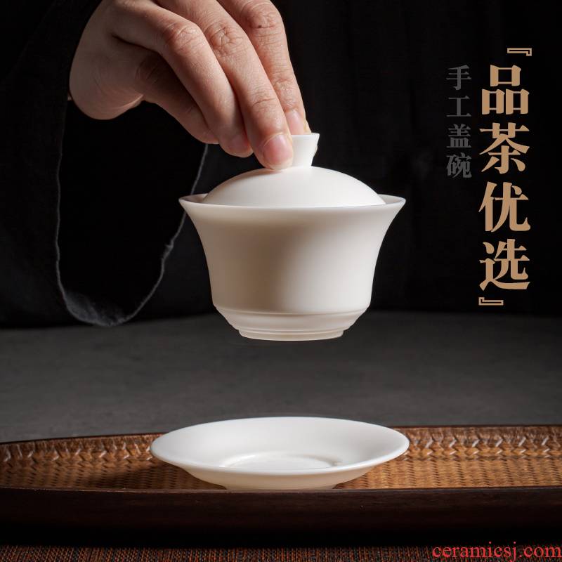Dehua biscuit firing manual white porcelain only three wsop tureen suet jade kung fu tea set a single tea tureen large