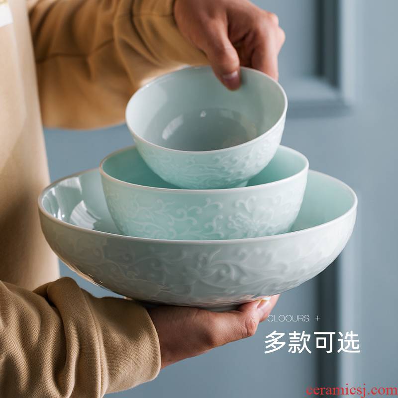 Jingdezhen shadow green bowl bowl spoon, ceramic tableware dishes suit household tableware suit