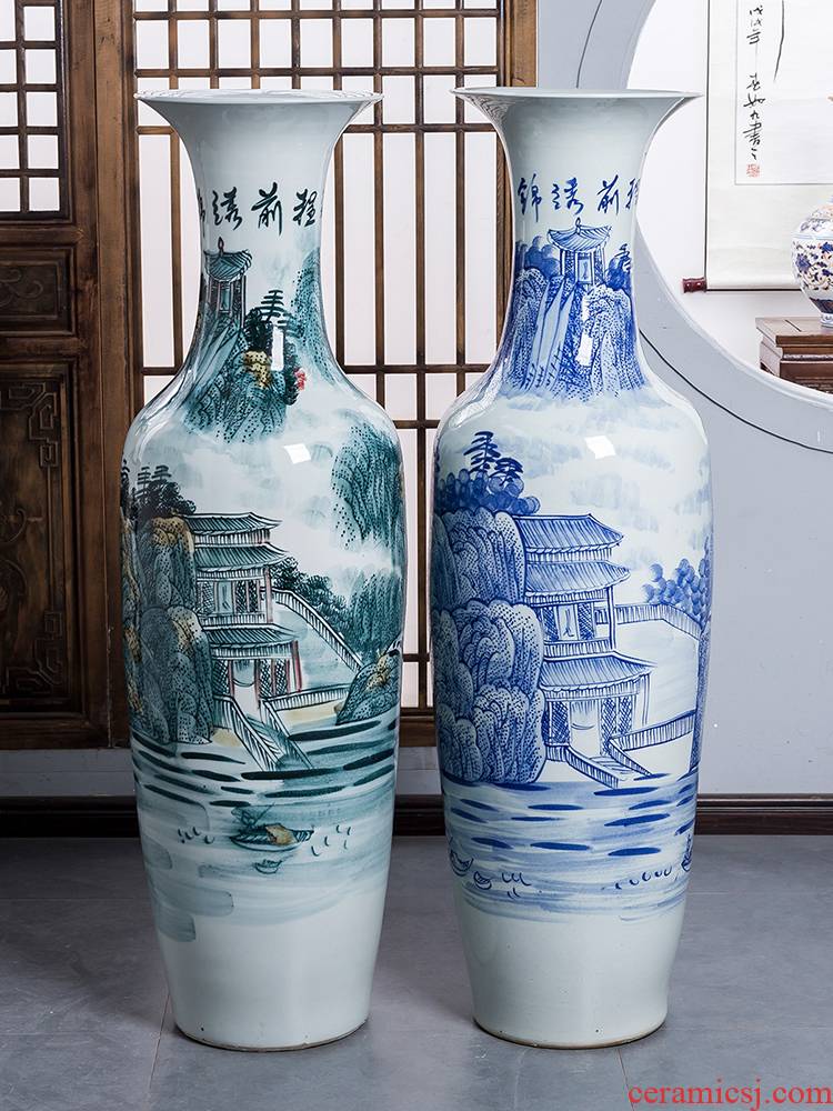 Jingdezhen ceramics hand - made bright future of large blue and white porcelain vase hotel decoration furnishing articles large living room