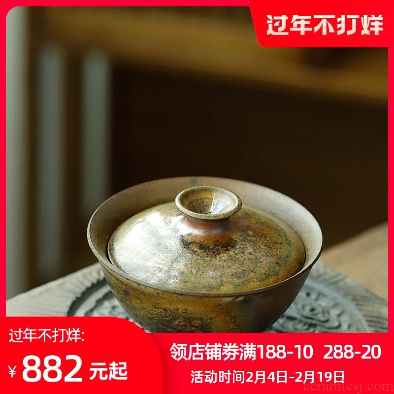 Jingdezhen firewood orphan works hand made 】 【 coarse pottery hand grasp pot of tea bowl of pure manual can raise tureen individual cups