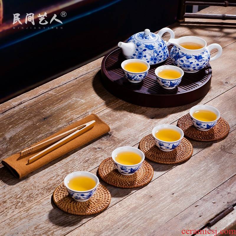 Jingdezhen tea set kung fu tea pot set of pottery and porcelain of a complete set of 6 person household ceramics gift
