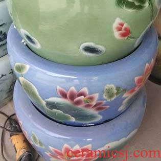 Jingdezhen porcelain ceramic painting and calligraphy art aquarium fish farming water lily cylinder cylinder cylinder art riches and honor peony