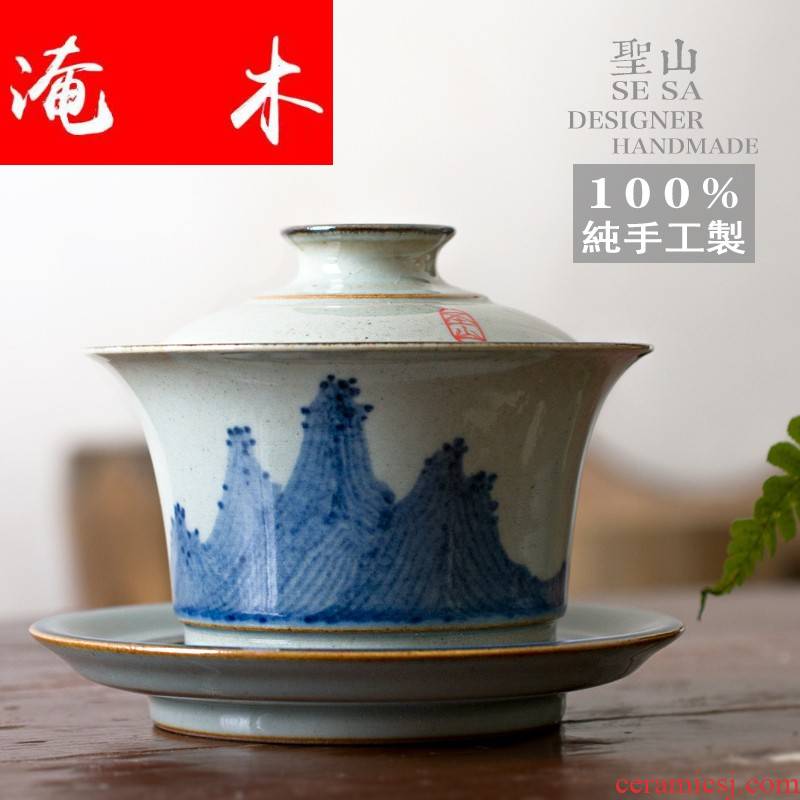 Submerged wood jingdezhen blue and white tureen hand - made porcelain of archaize checking ceramic tea set three tureen large cups