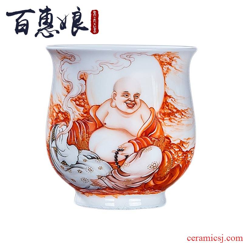(niang jingdezhen hand - made pastel alum red paint 18 arhats kung fu tea set of master sample tea cup cup