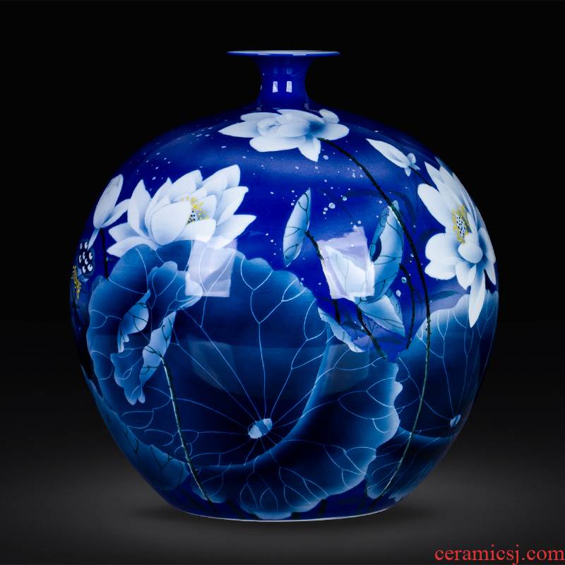 Blue and white porcelain of jingdezhen ceramics hand - made lotus large new Chinese style household vase furnishing articles sitting room adornment