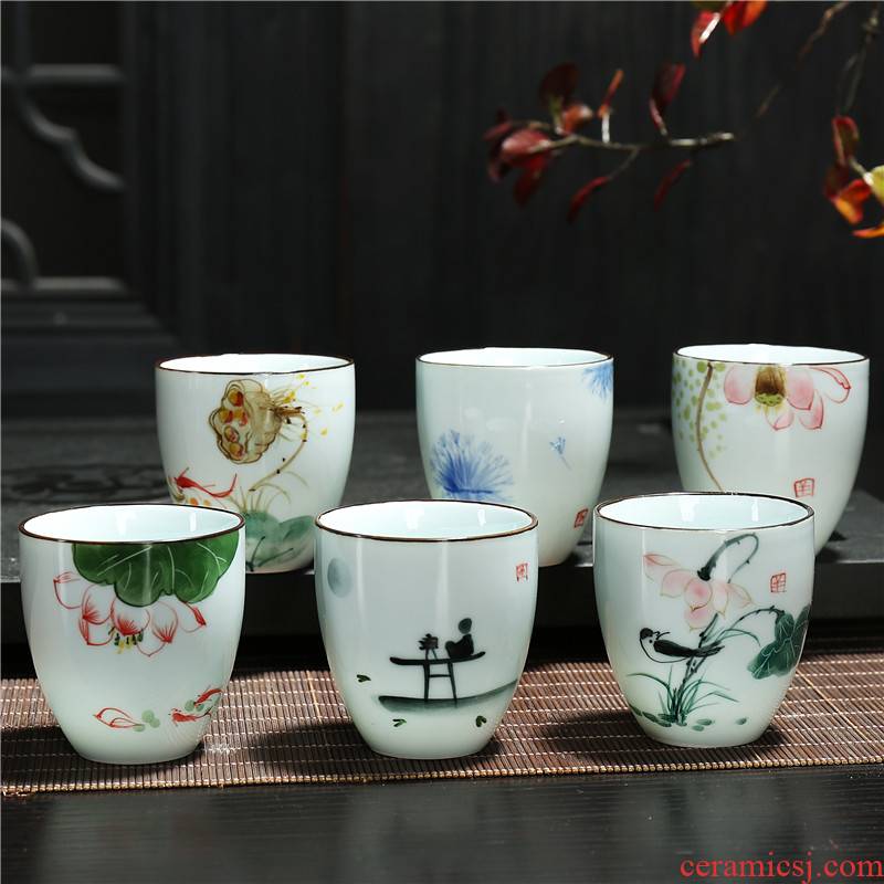 Under the glaze color two ceramic hand - made single cup cup home creative Chinese traditional antique liquor cup small beer