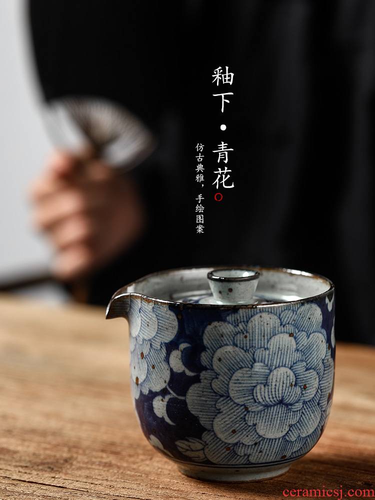 Jingdezhen tea machine hand grasp lid bowl prevent hot cups large ceramic hand - made porcelain kunfu tea tea bowl of tea set