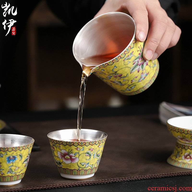 Colored enamel 999 coppering. As fair silver cup kung fu tea tea ware jingdezhen ceramic points have a cup of tea tea accessories