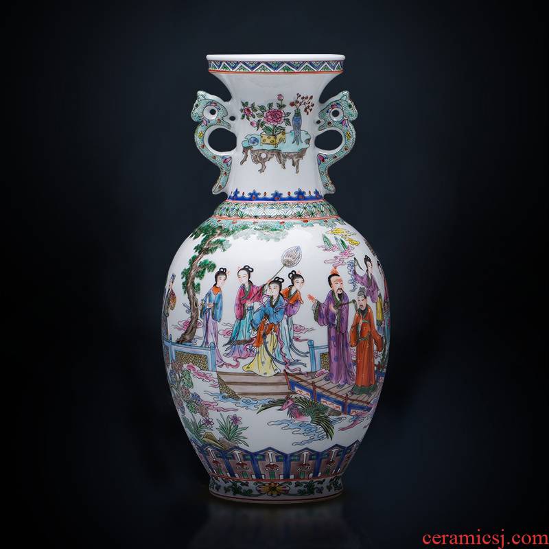 Jingdezhen ceramics hand - made pastel ears vase classical decorative flower arrangement sitting room of Chinese style household act the role ofing is tasted furnishing articles
