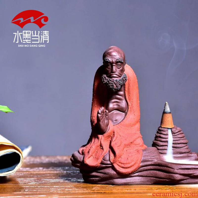 Purple sand tea tea pet dharma zen small ornament household ornaments hand back ground censer creative head