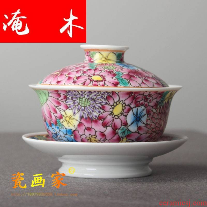 Submerged wood jingdezhen manual hand - made ceramic famille rose colored enamel tureen large spend three to use kunfu tea