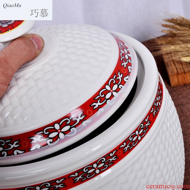 Qiao mu ceramic barrel ricer box meter box household water tanks 20 jins storage with cover seal storage tank flour moisture proof