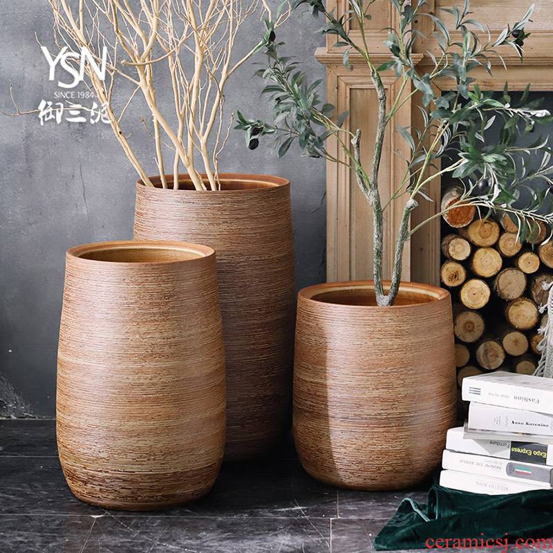 Nordic creative decorative household contracted ceramic flower implement green plant pot cylinder big vase furnishing articles sitting room ground flower arrangement