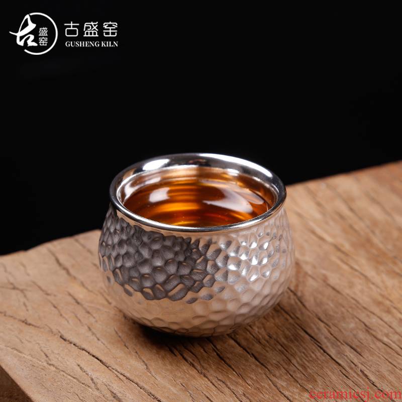 The ancient masters cup single cup silver cup sheng up ceramic sample tea cup silver bowl tea kungfu coppering. As silver cup