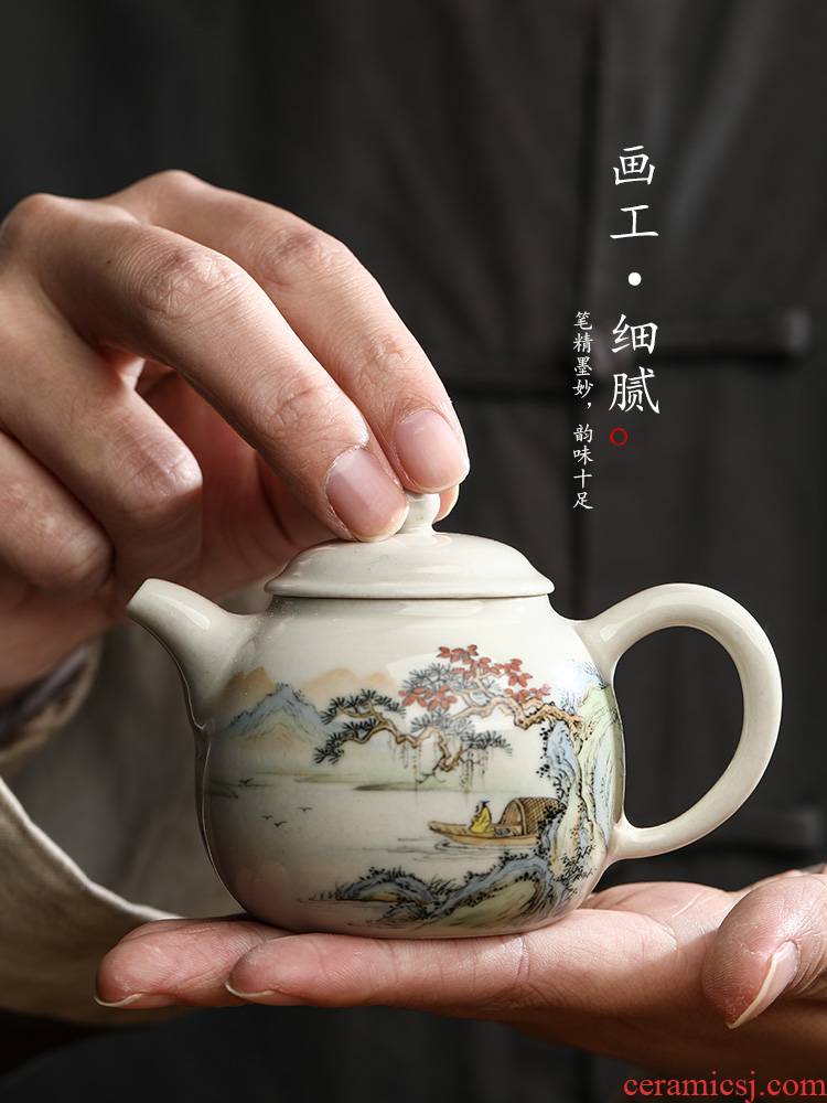 Jingdezhen hand - made scenery Chinese teapot tea pot pot of pure manual plant ash glaze ceramic kunfu tea tea set