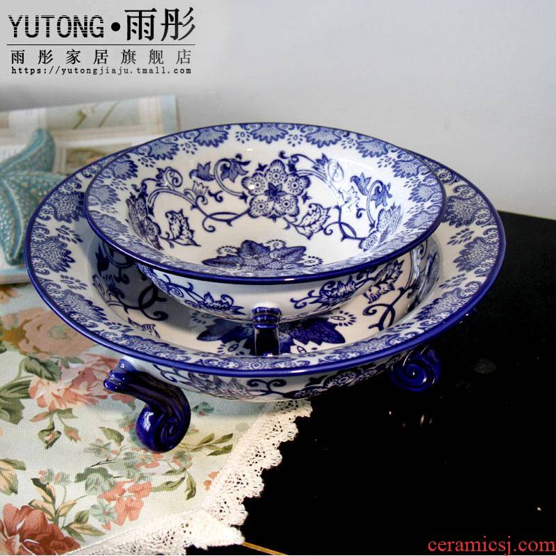 Triangle furnishing articles best ceramic fruit bowl sitting room, bedroom adornment of blue and white porcelain ware jingdezhen ceramic decoration