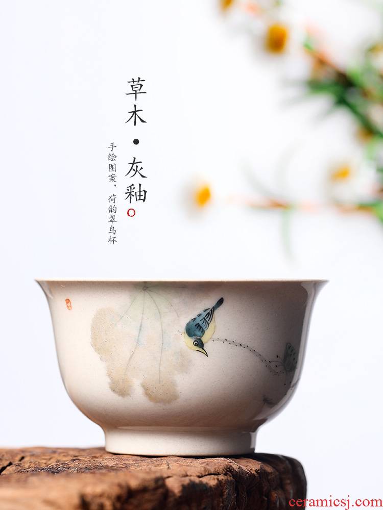 Jingdezhen ceramic masters cup single cup pure manual kung fu tea sample tea cup high - end tea plant ash water bird