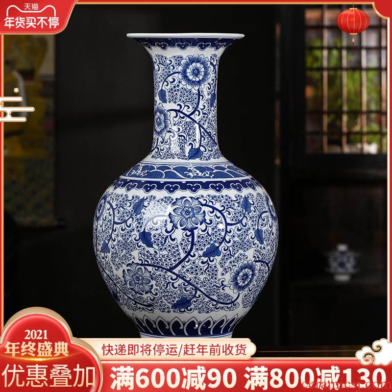 Antique vase of blue and white porcelain of jingdezhen ceramics furnishing articles sitting room be born Chinese style household adornment large arranging flowers