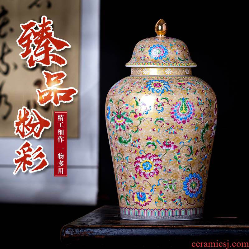 Archaize of jingdezhen ceramics powder enamel manual bound branch lotus caddy fixings household sealed container storage jar of gift boxes