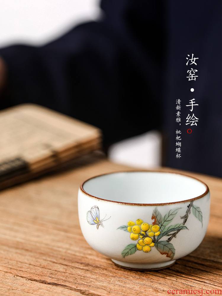 Kung fu tea master cup of jingdezhen your up sample tea cup single CPU hand - made loquat ceramic cup pure manual female butterfly